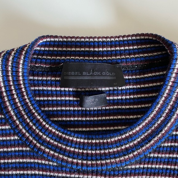NWOT Diesel Black Gold Striped Wool Sweater - Picture 4 of 11